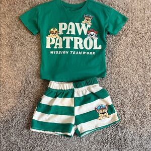 Paw Patrol Green and White Striped Kids Tee & Shorts Set